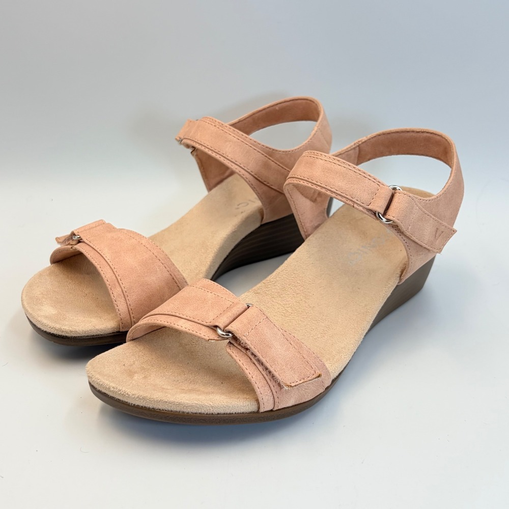 Vionic Adelaide Peach Pink Wedge Sandals Womens Sz 7 Adjustable Straps Casual
